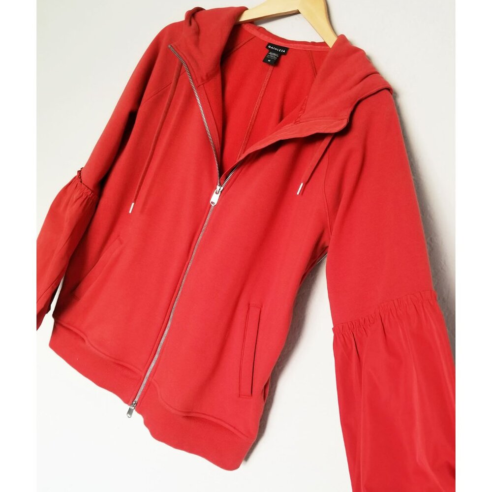 ATHLETA On My Way Triumph Hoodie Jacket Women’s M Red Rust Lantern Sleeve $139 - Picture 16 of 16